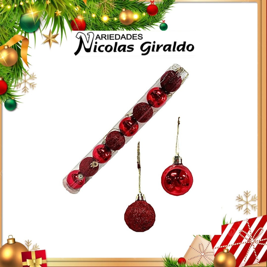@BOLA NAVIDEÑA MINI TUBO X8 ROJA 
