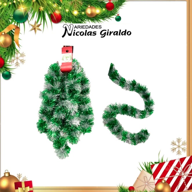 GUIRNALDA NACIONAL METALIZADA VERDE PLATA 7.5 X4MTS