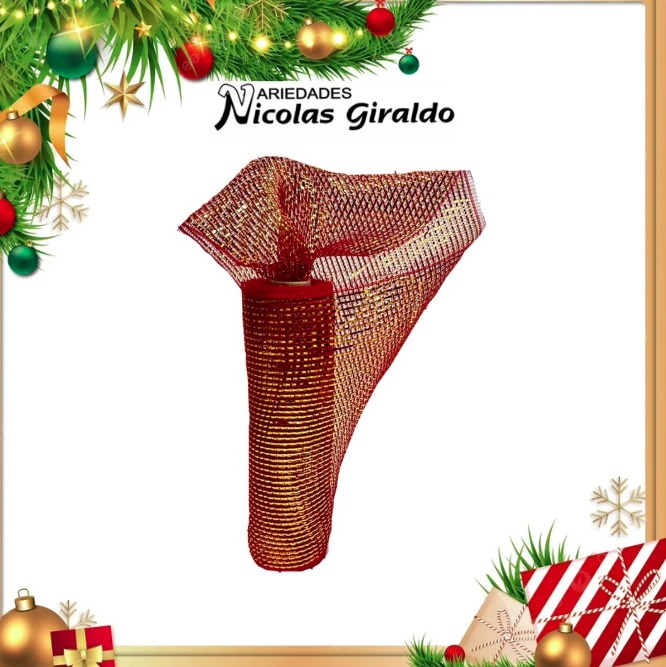 @MALLA DECORATIVA 26CM 8 YARDAS ROJA DORADA