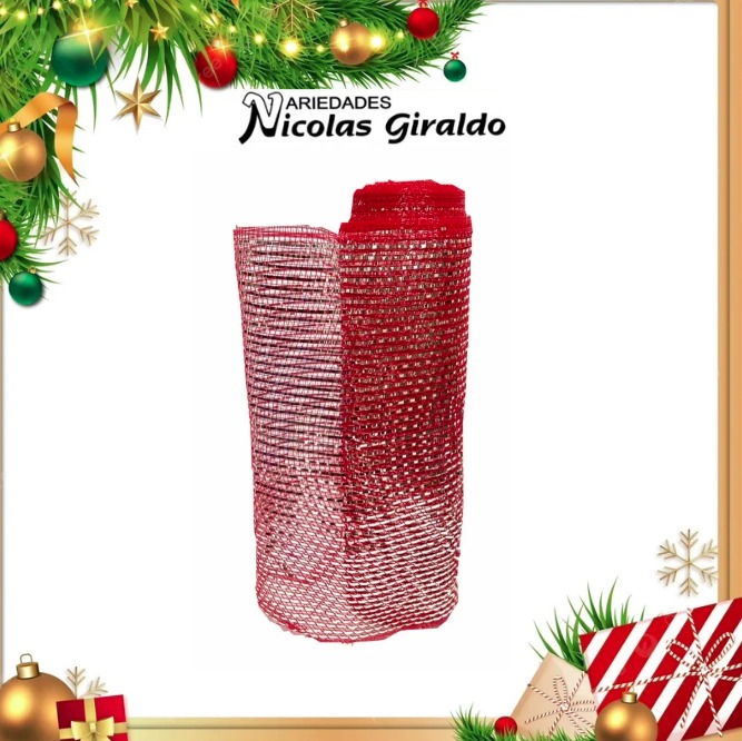 @MALLA DECORATIVA 26CM 8 YARDAS ROJA PLATA