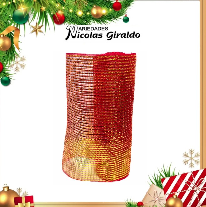 @MALLA DECORATIVA 26CM 8 YARDAS ROJA DORADA