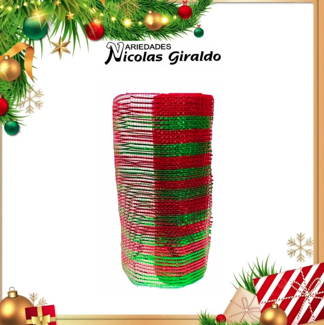 @MALLA DECORATIVA 26CM 8 YARDAS ROJA VERDE