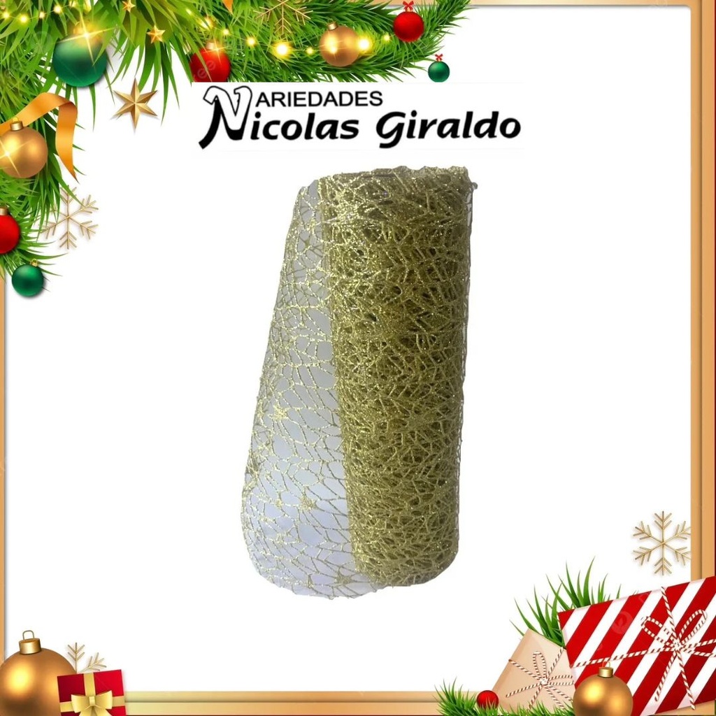 @MALLA DECORATIVA 26CM 5 YDS NIDO PAJARO DORADA