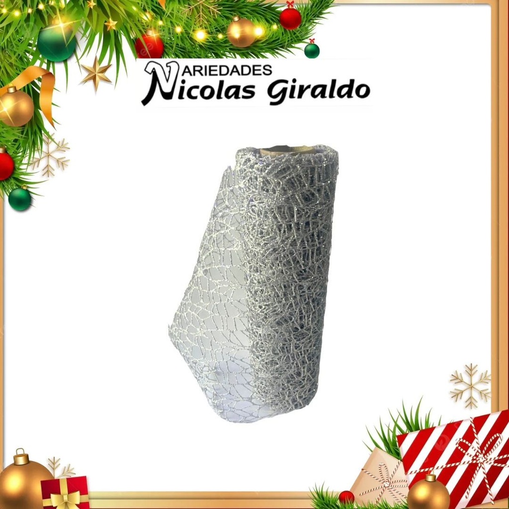 @MALLA DECORATIVA 26CM 5YDS NIDO PAJARO PLATA
