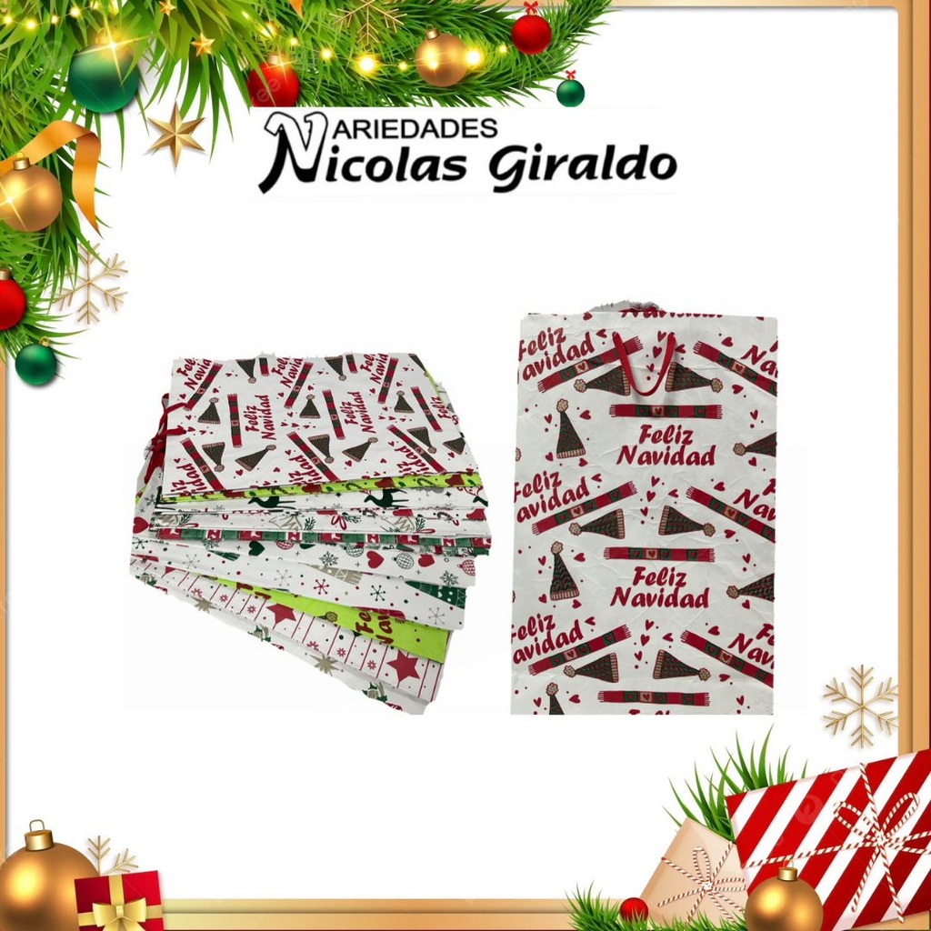  @BOLSA NAVIDEÑA CORRUGADA GRANDE PQT X12 