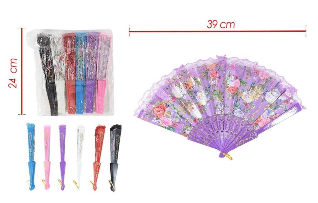 Abanico plastico colores paquete x12 