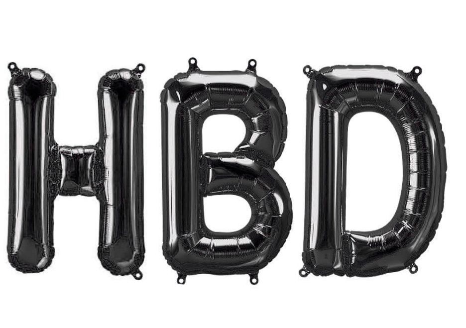 @Inflable letrero "H.B.D" 16 pulgadas negro