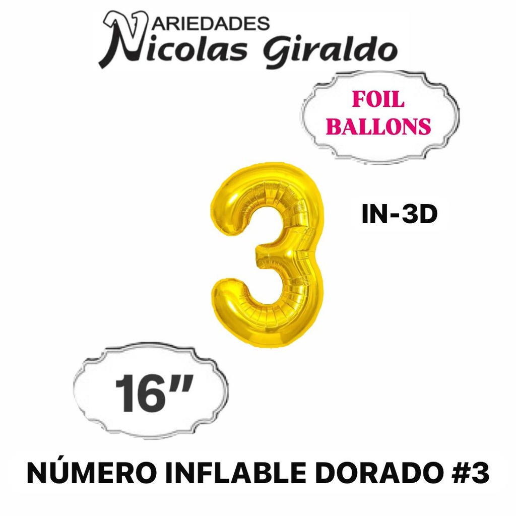 @(DF-013) Numero inflable dorado #3 