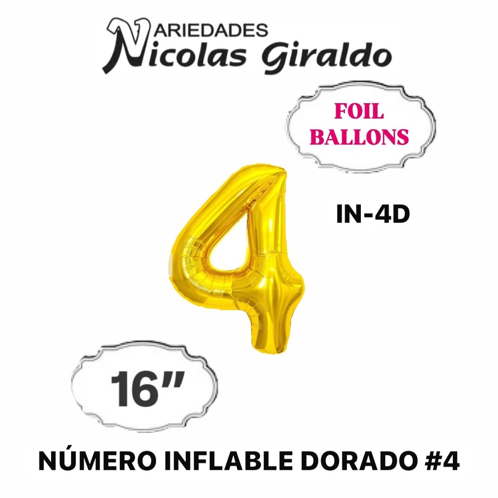 @(DF-013) Numero inflable dorado #4