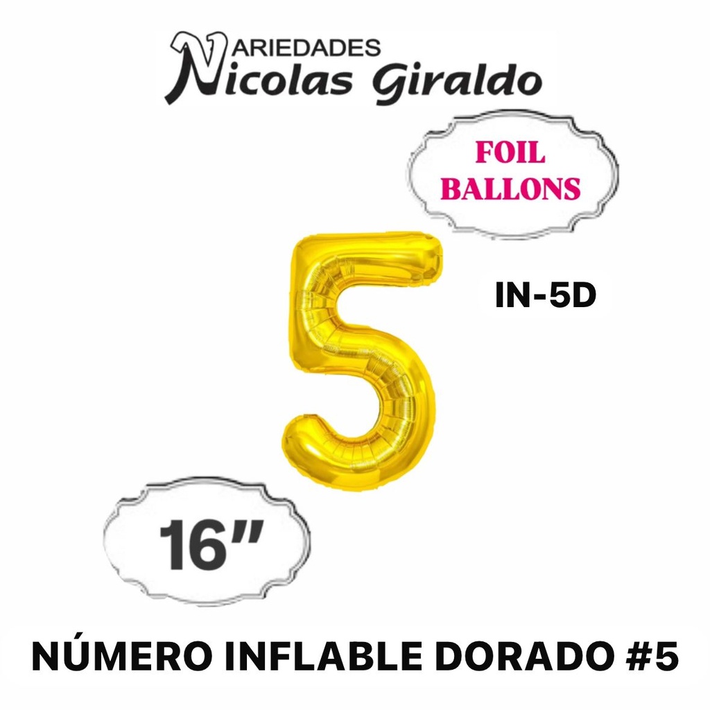 @(DF-013) Numero inflable dorado #5