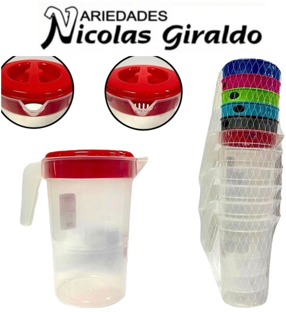Jarra 2.5 litros fina en malla x6 mas vasos beed 