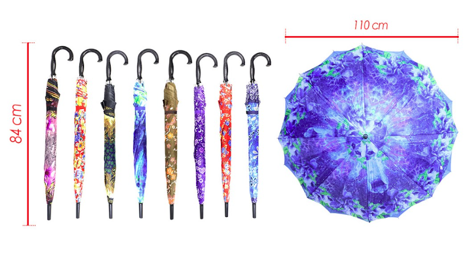 Sombrilla larga baston fina estampada doble tela con filtro