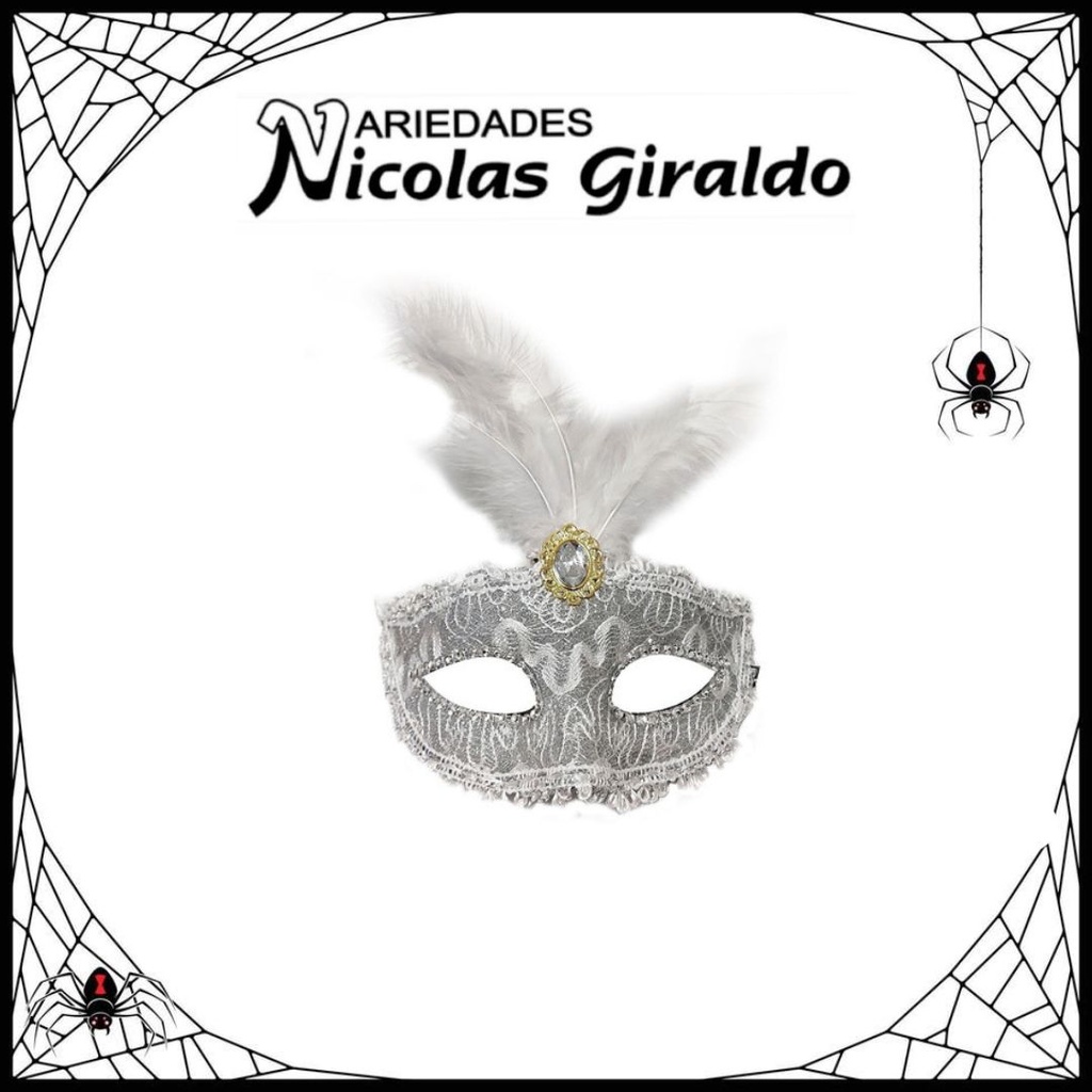 @Antifaz halloween fino con plumas