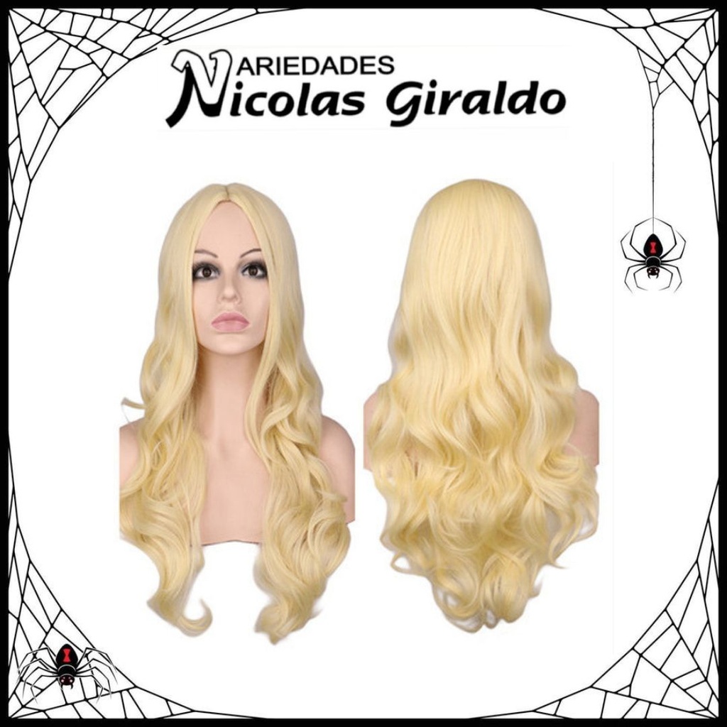 @Peluca halloween ondulada larga rubia