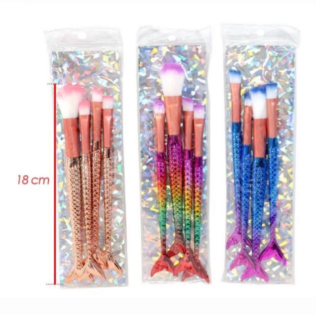 Brocha maquillaje cola sirena x4 