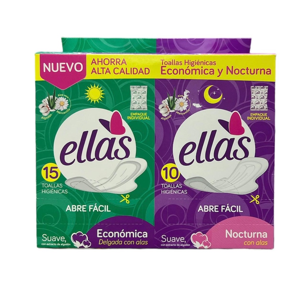 Toalla ellas caja x15 mas 10 nocturna 