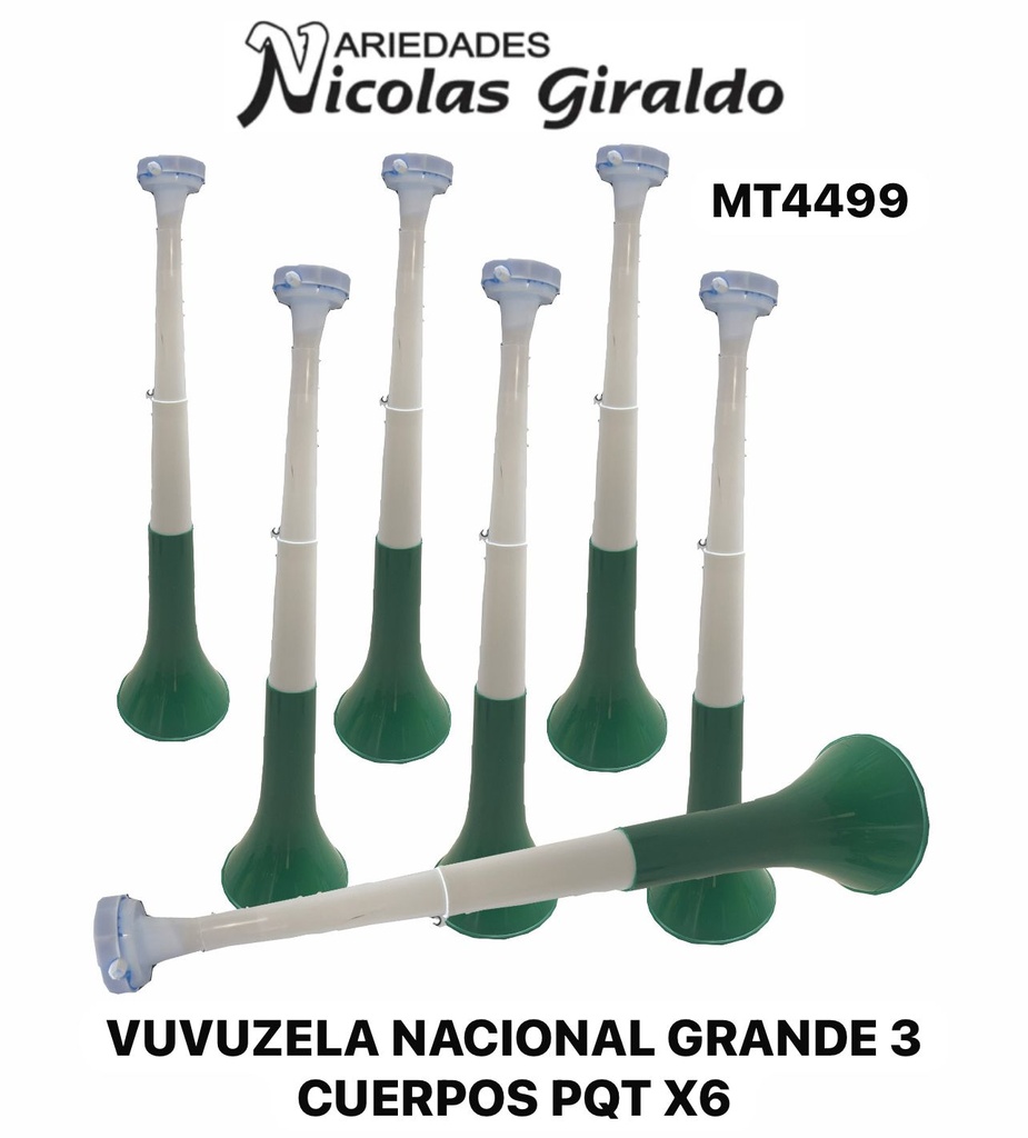 Vuvuzela nacional grande 3 cuerpos PQT X6 (unid $4000)