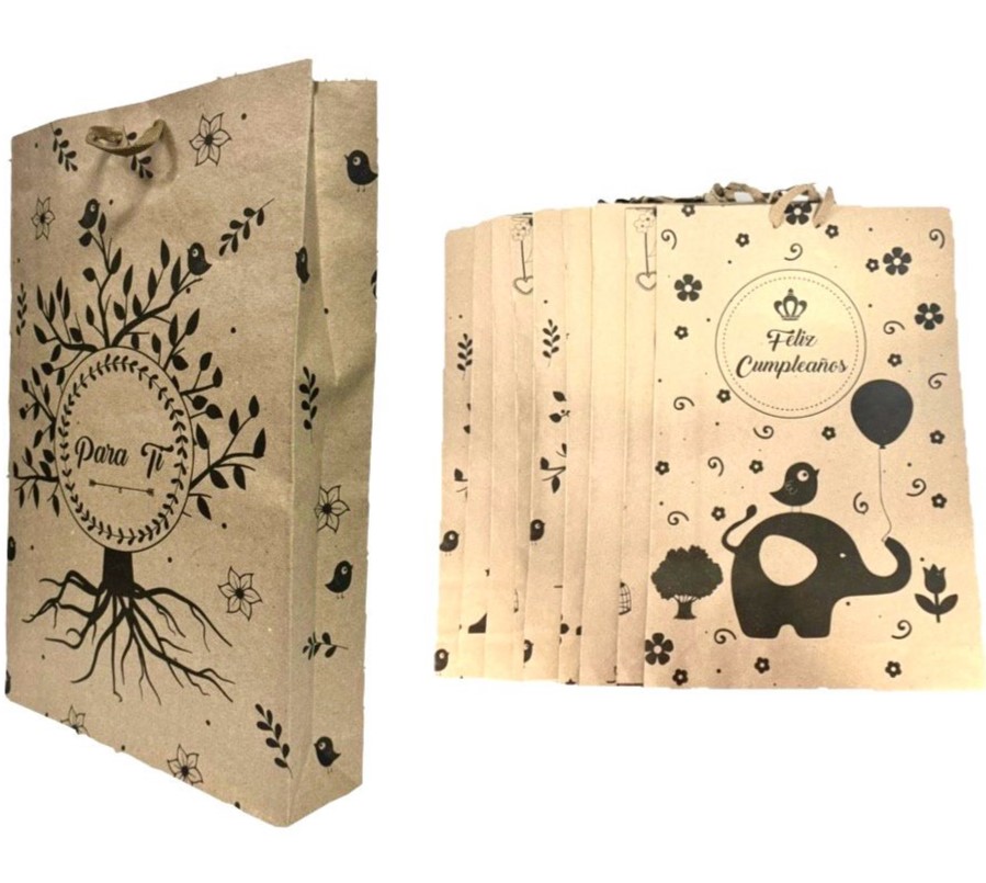 @Bolsa regalo kraft estampada sencilla grande pqt x12