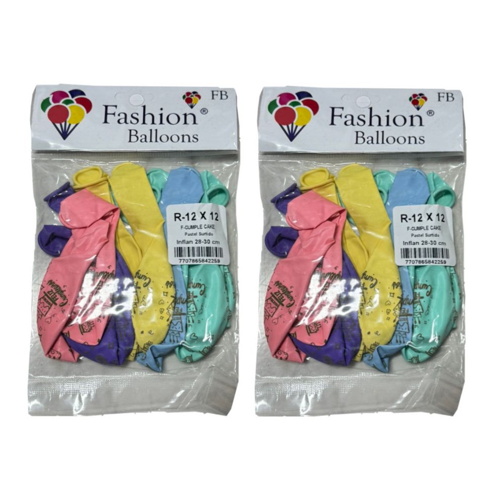 Bomba fashion ballons estampada feliz cumpleaños r12x12 pastel 