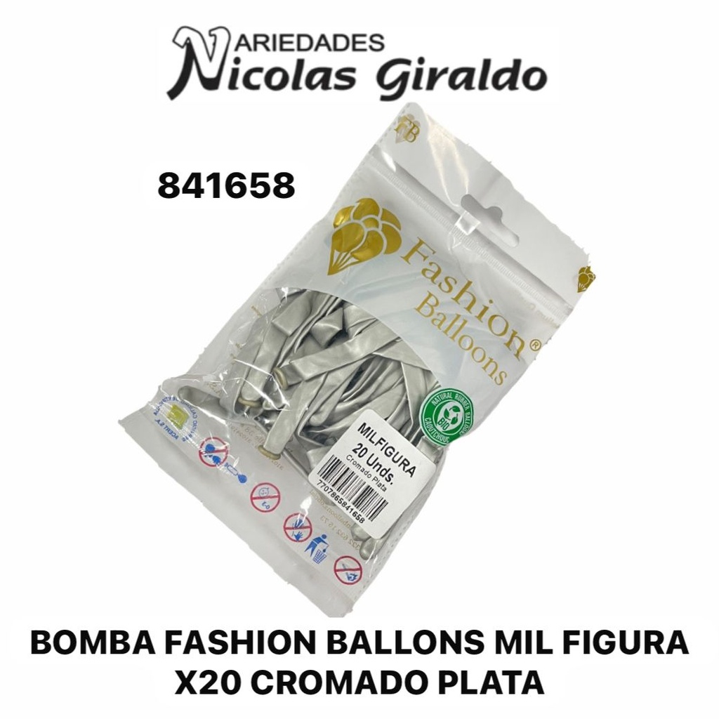 Bomba fashion ballons mil figura x20 cromado plata