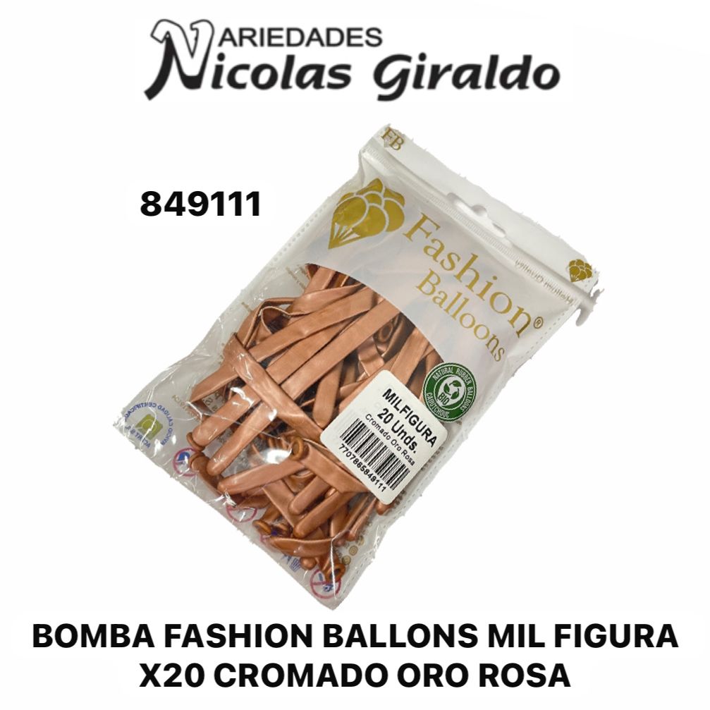 Bomba fashion ballons mil figura x20 cromado oro rosa