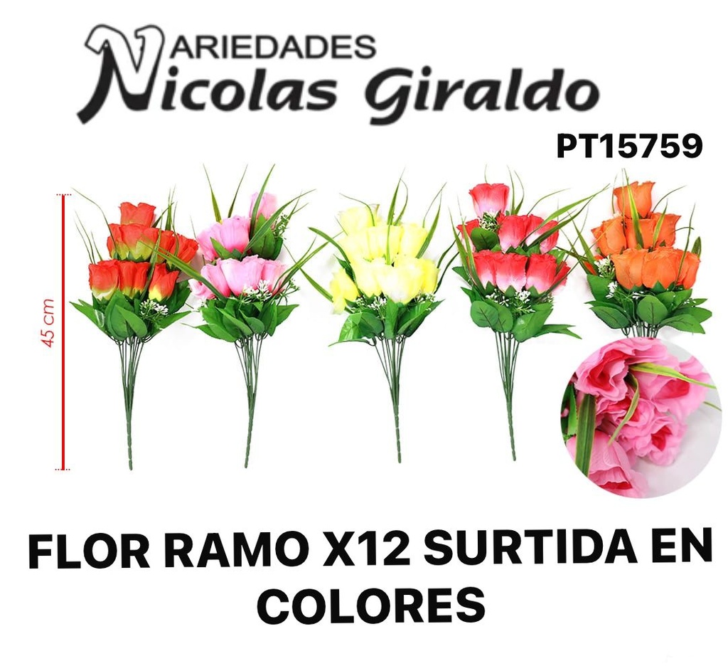 Flor ramo x12 surtida en colores 