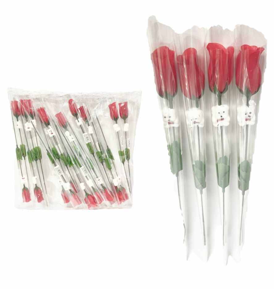 Flor acetato pequeña con oso paq x24