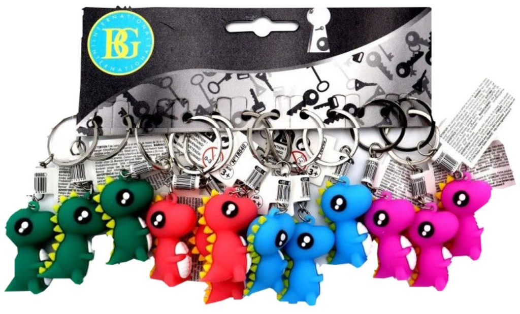 Llavero caucho fino pequeño dinosaurio correa pqt X12