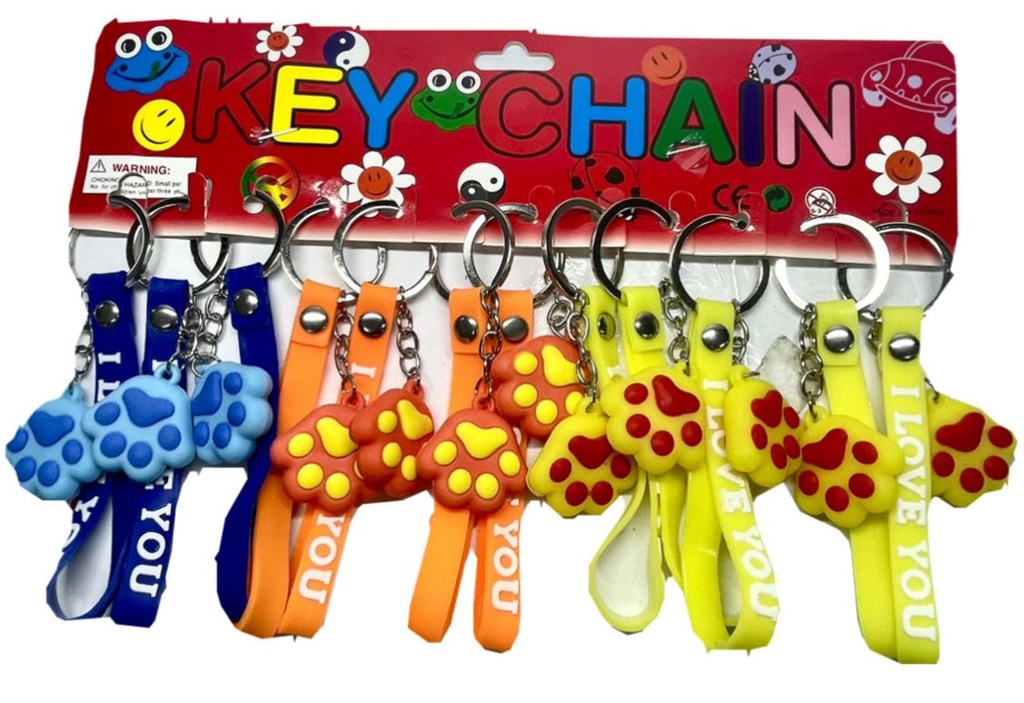 Llavero caucho fino pequeño huella correa pqt X12  