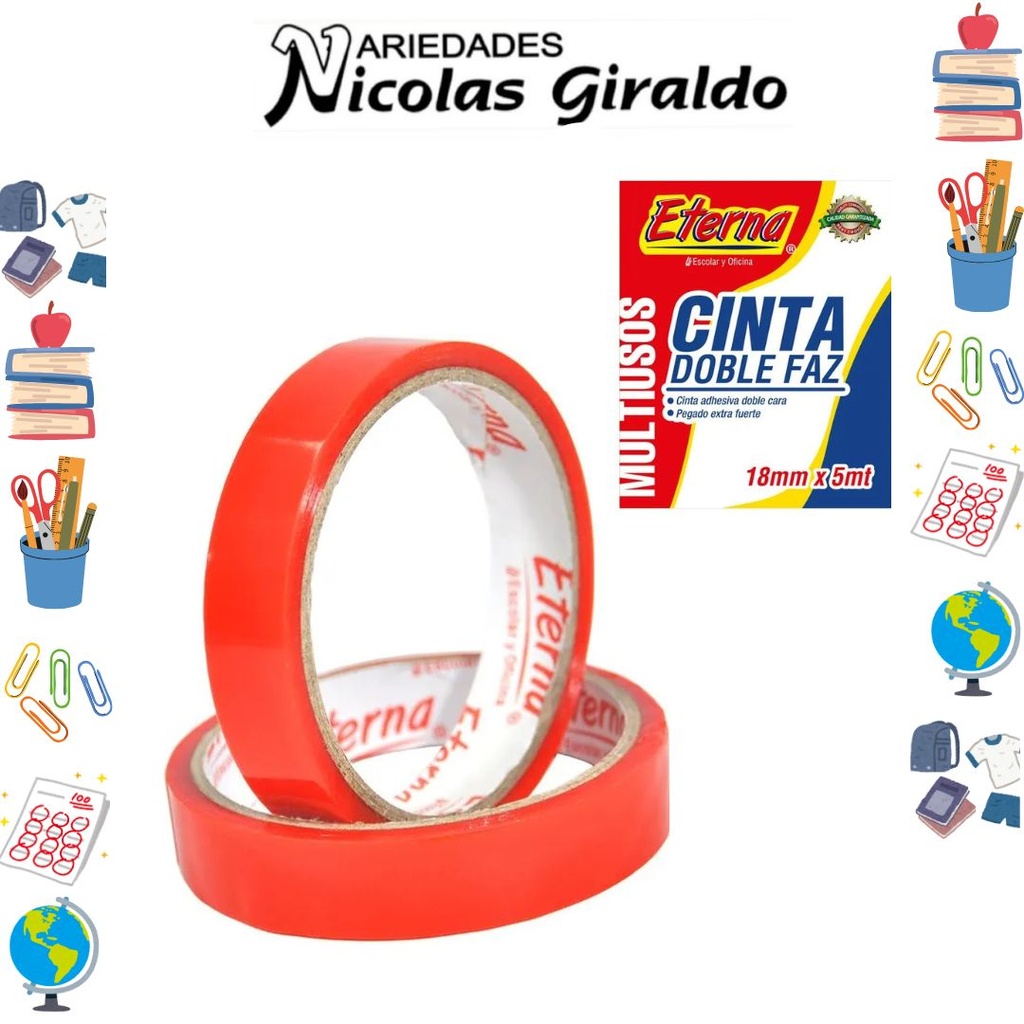 Cinta doble faz transparente 18mm x5 mts