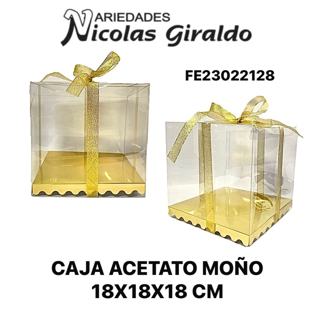 Caja ancheta acetato moño 18x18 grande 