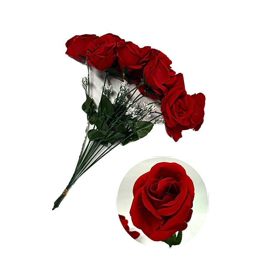 Flor artificial rosa gamusa roja x1 pequeña paquete x12