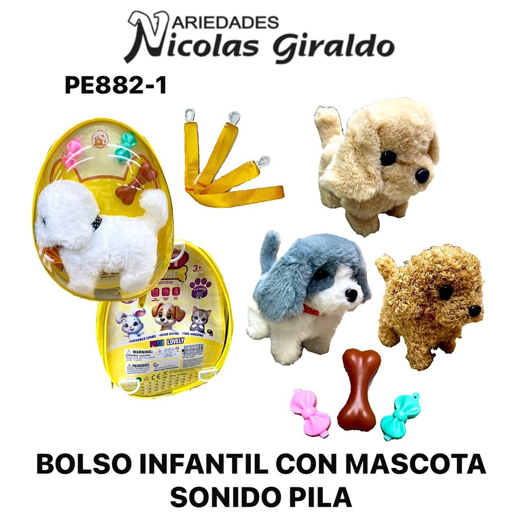 (PE882-5) Bolso infantil con mascota sonido pilas 
