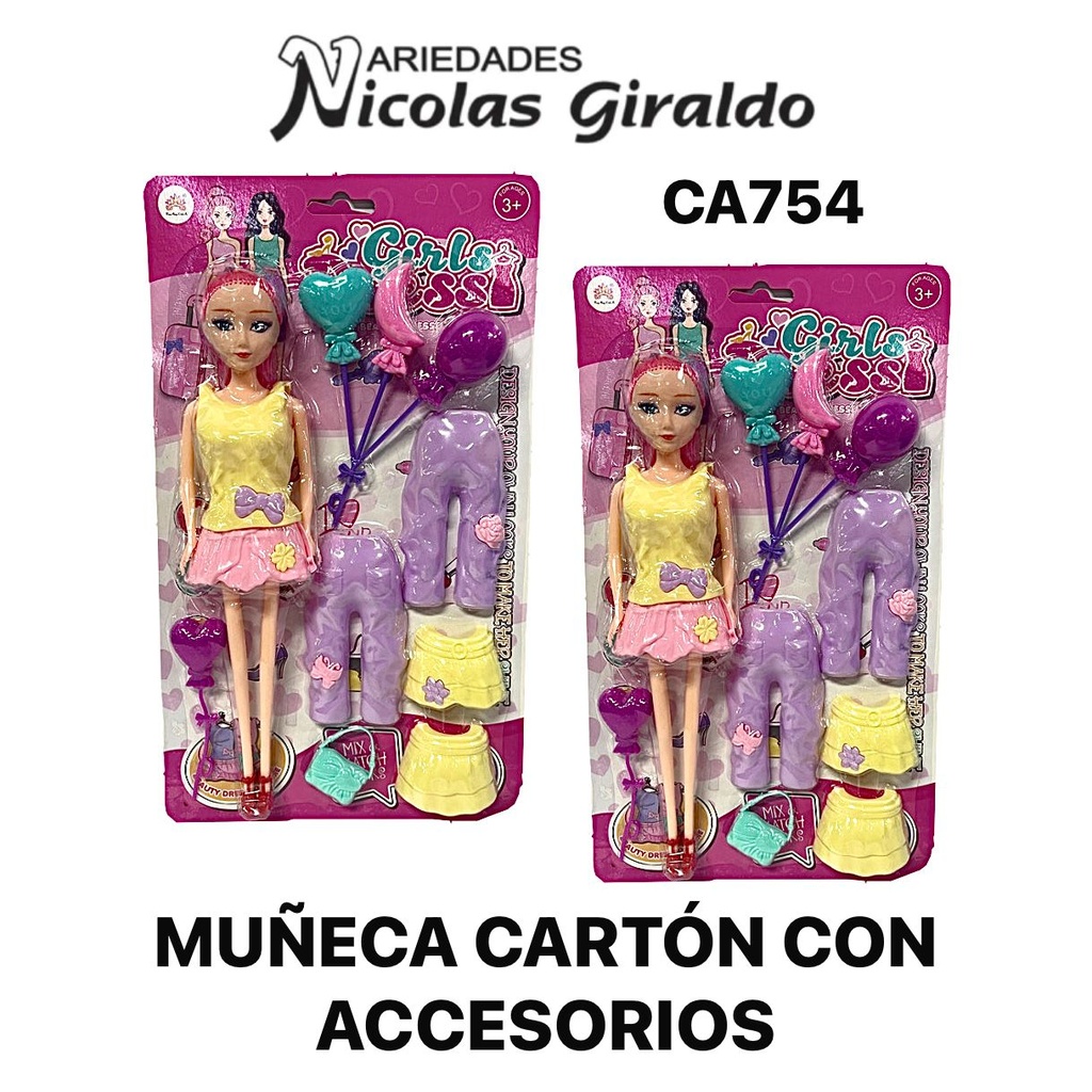 Muñeca carton con accesorios 