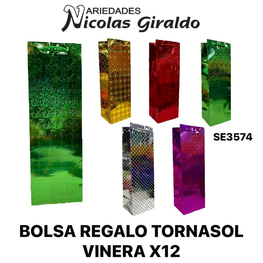 Bolsa regalo tornasol vinera pqt x12