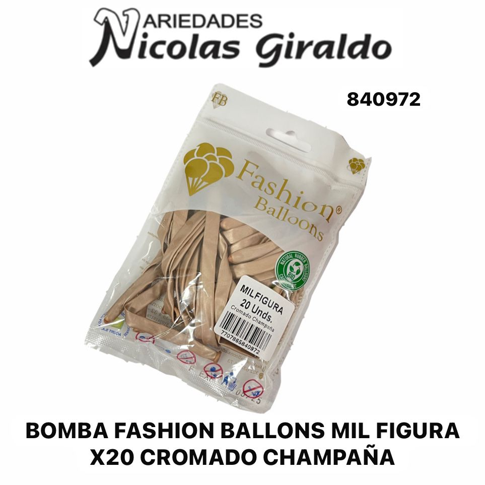 Bomba fashion ballons mil figura x20 cromado champaña