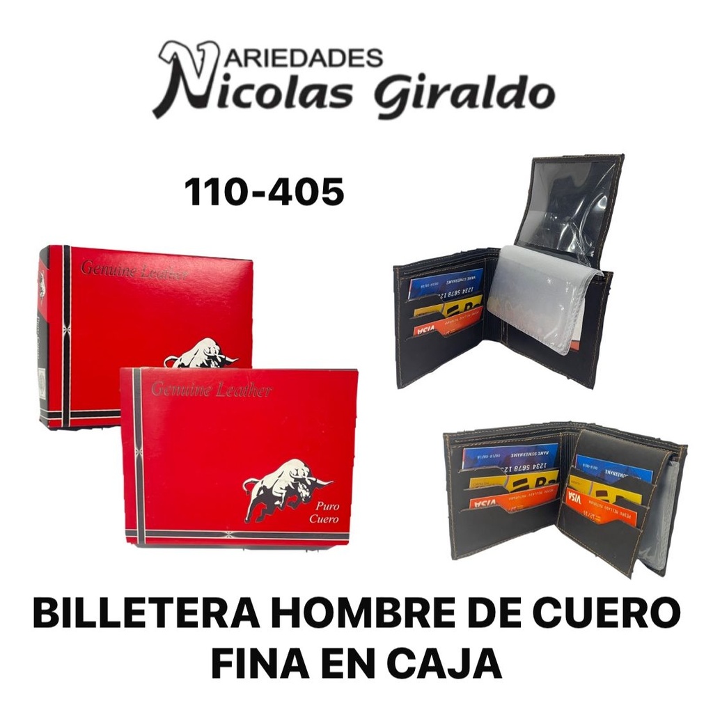 Billetera hombre de cuero fina en caja