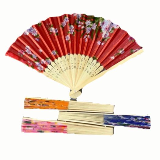 Abanico madera y tela paquete X12