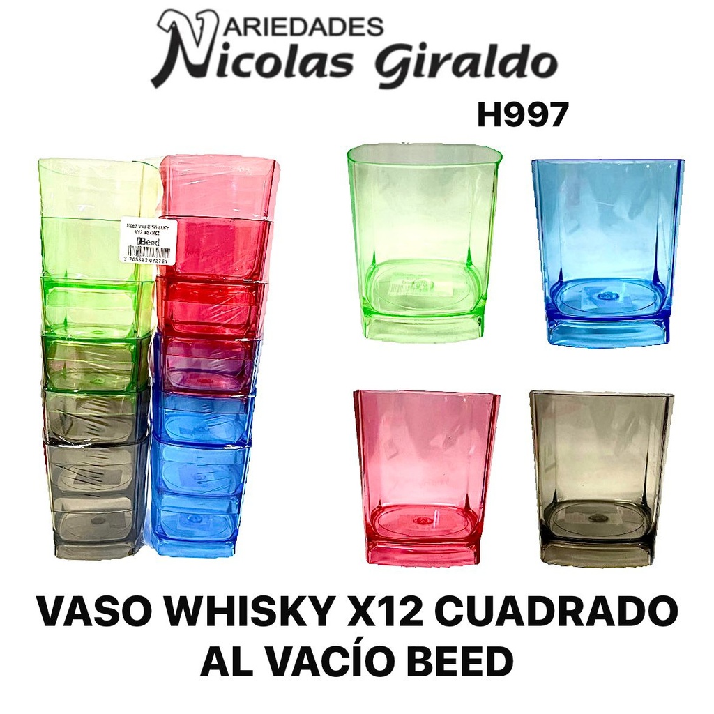 Vaso whisky x12 cuadrado al vacio beed