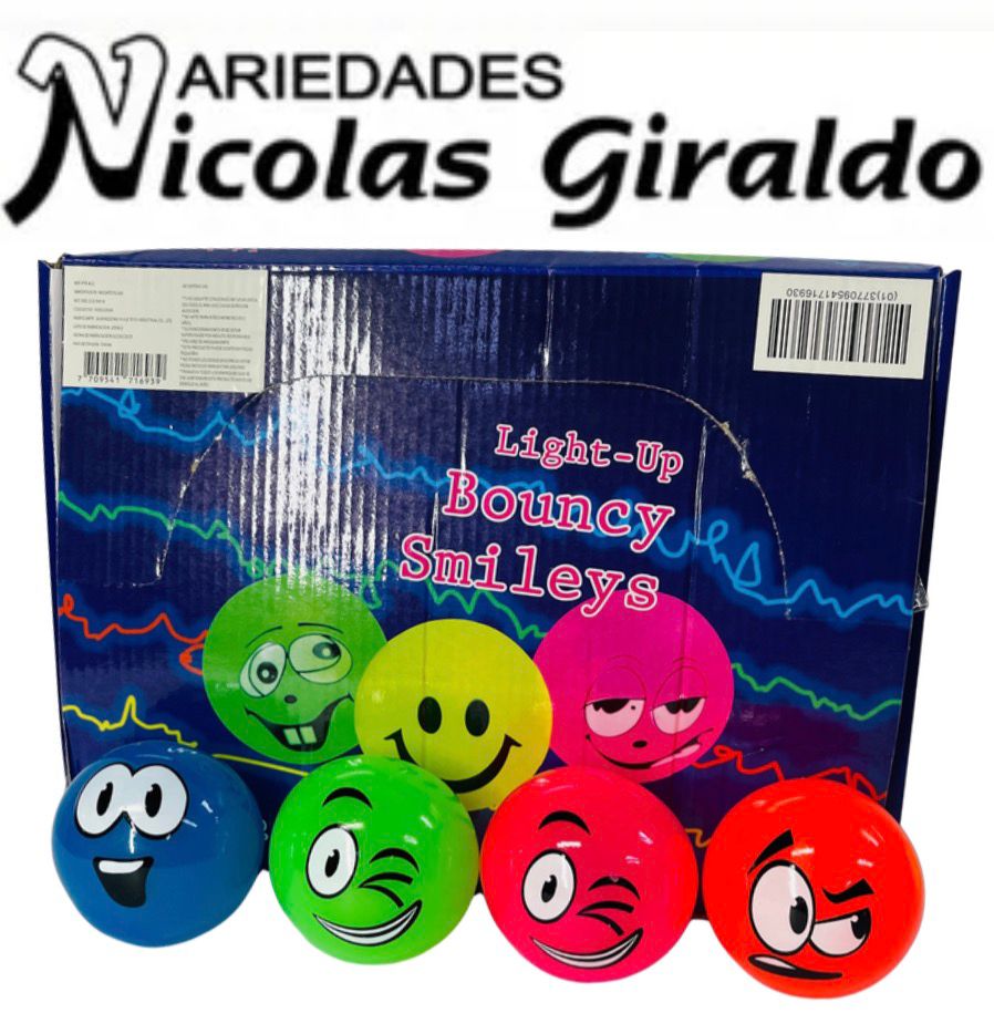 Pelota luz caritas de goma cj x12 
