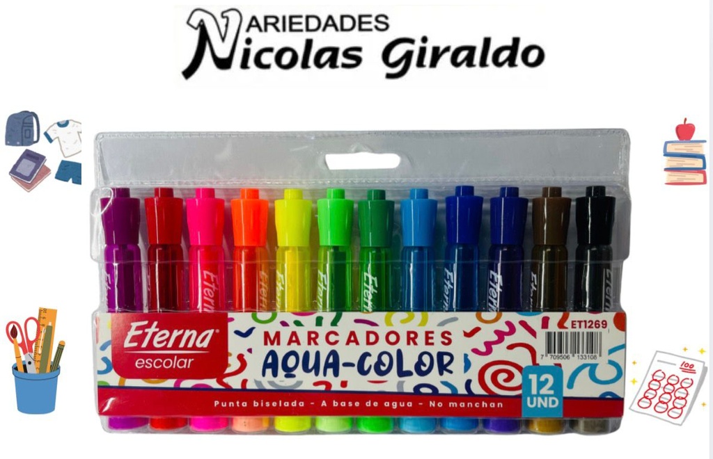 Marcador aqua color x12 eterna surtido