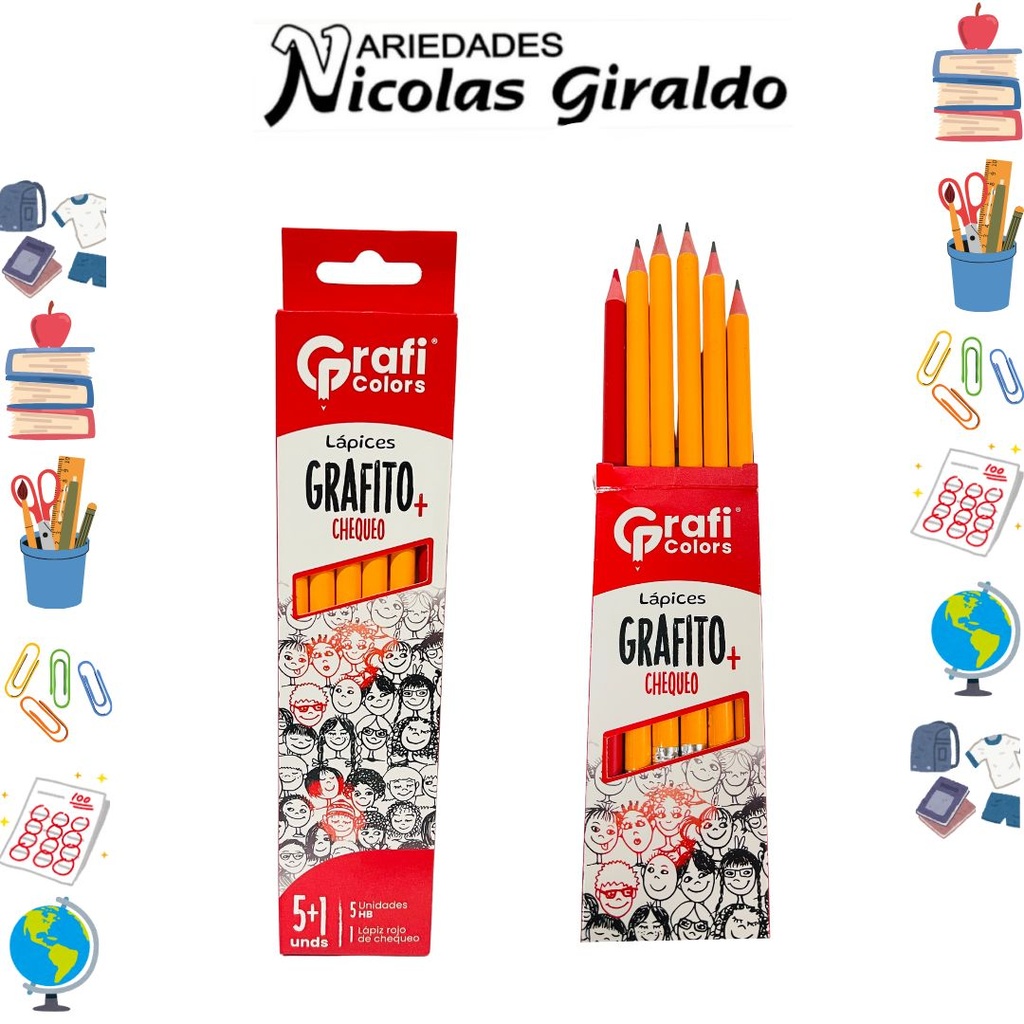 Lapiz hb x5 negro mas 1 rojo  graficolors