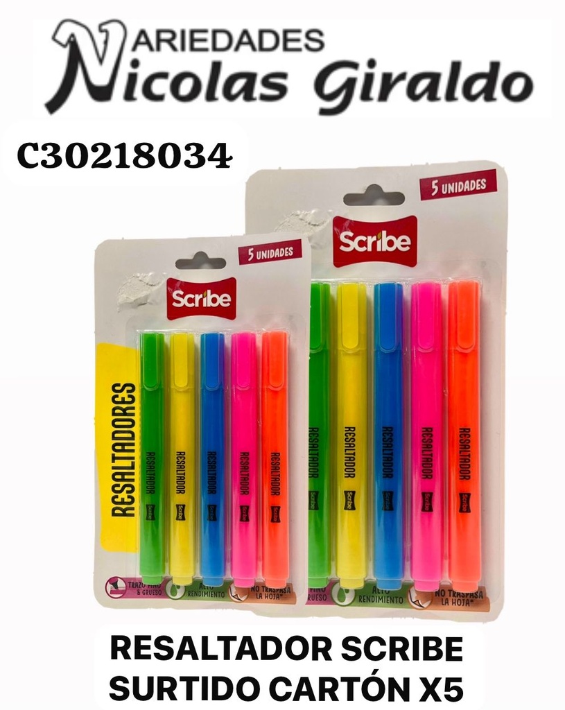 Resaltador scribe surtido carton x5