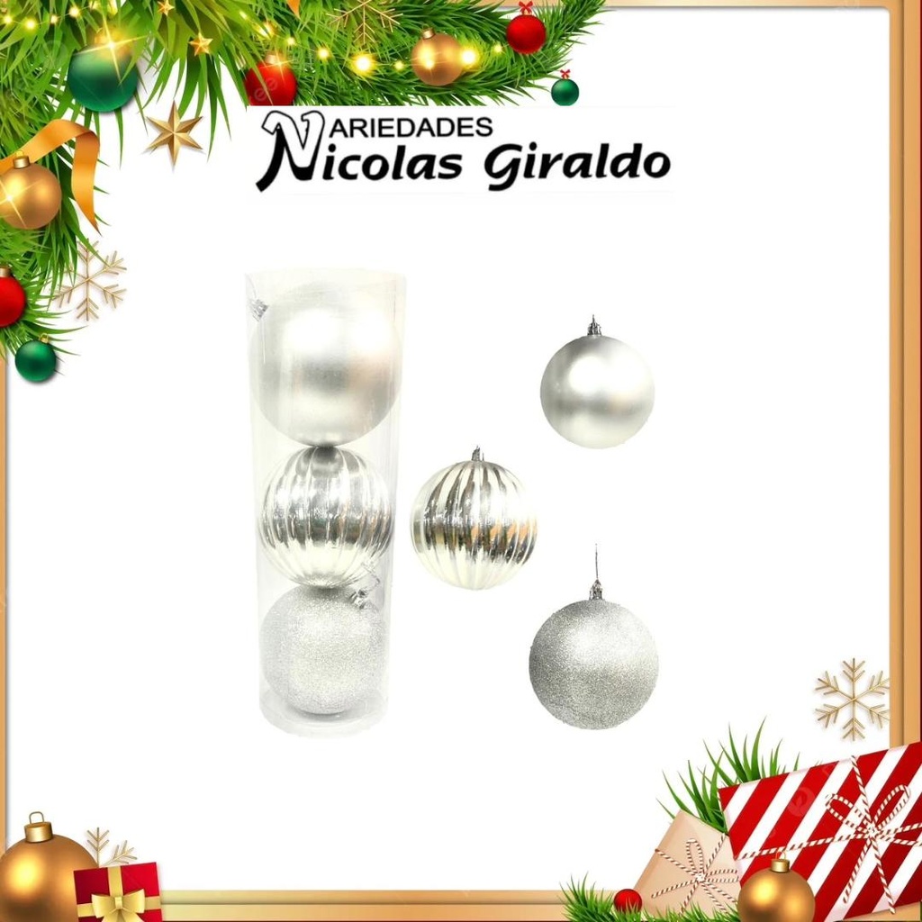 @BOLA NAVIDEÑA GRANDE #10 X3 PLATA