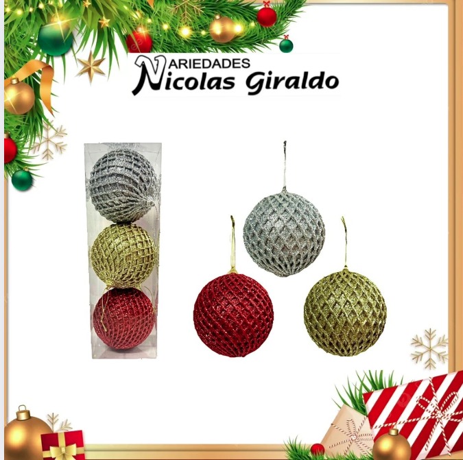 @BOLA NAVIDEÑA DECORADA #10 X3 MULTICOLOR  