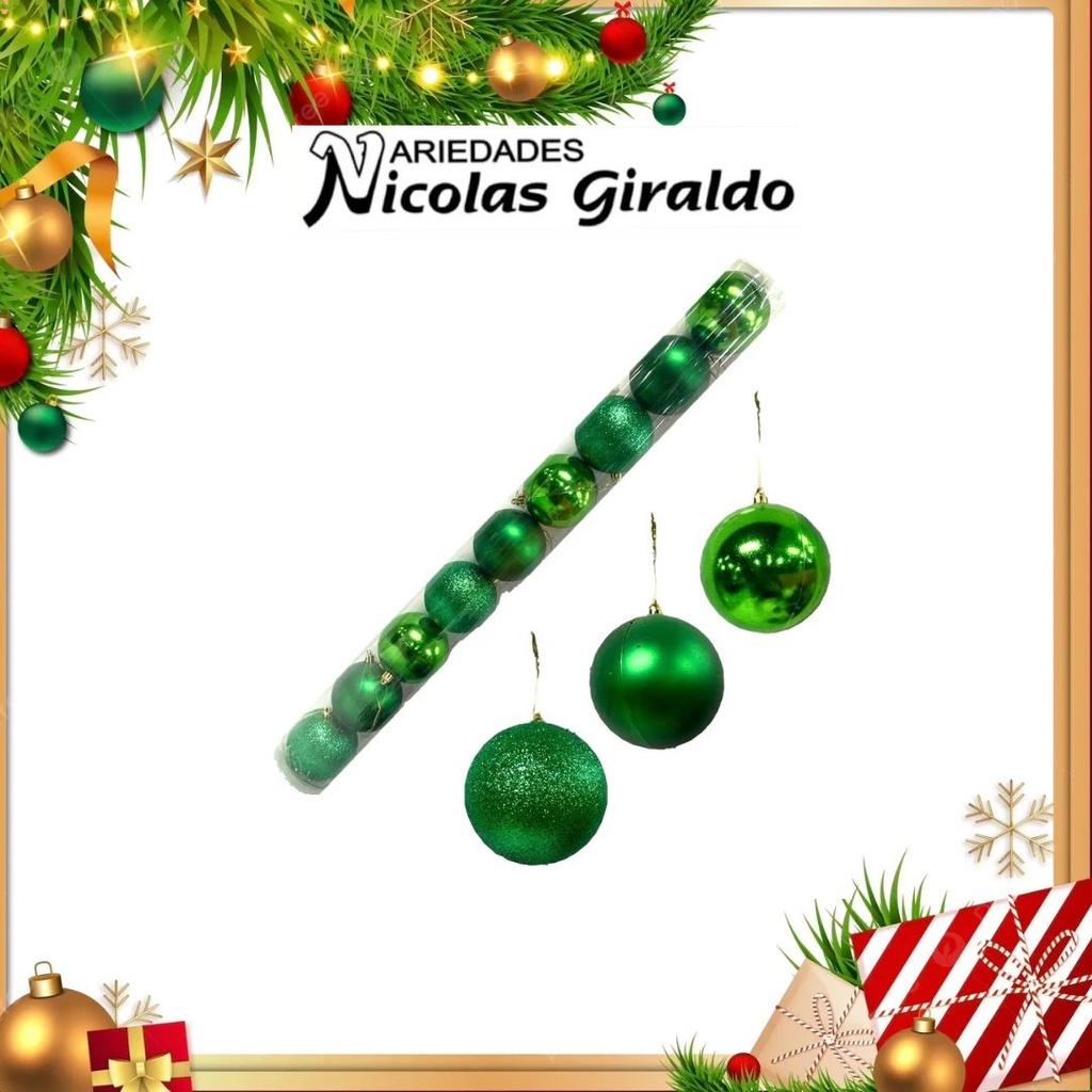 @BOLA NAVIDEÑA 8 CM X9 VERDE