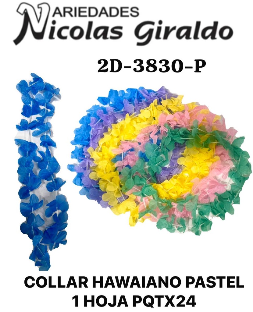 Collar hawaiano pastel 1 hoja pqt x24 