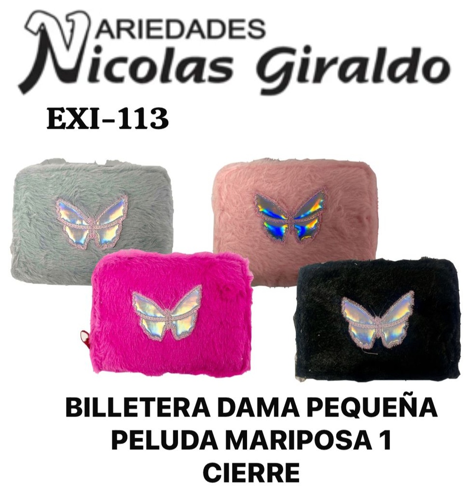 Billetera dama pequeña peluda mariposa 1 cierre   