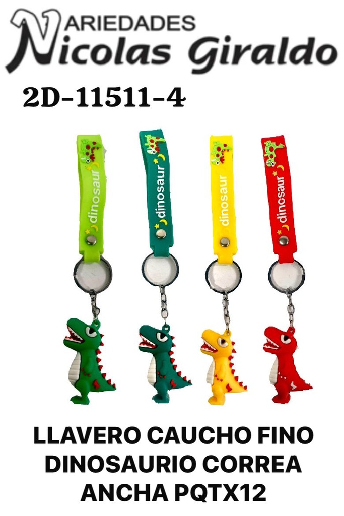 Llavero caucho fino dinosaurio correa ancha pqt X12 