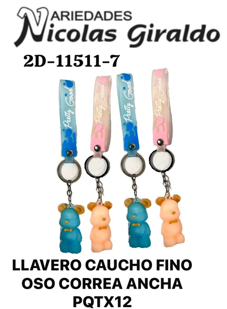 Llavero caucho fino oso correa ancha pqt X12  